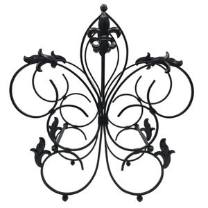 Black Metal Wine Rack Bottle Holder Fluer de Lis Countertop Tabletop Wine Rack